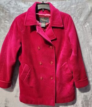 Vintage Fabio Wool Double Breast Pea Coat Women's Red L Pockets Colorful 90s
